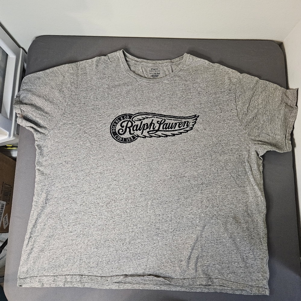Polo Ralph Lauren Mens Gray Ralph Lauren Wing Logo Graphic T Shirt Size XXL